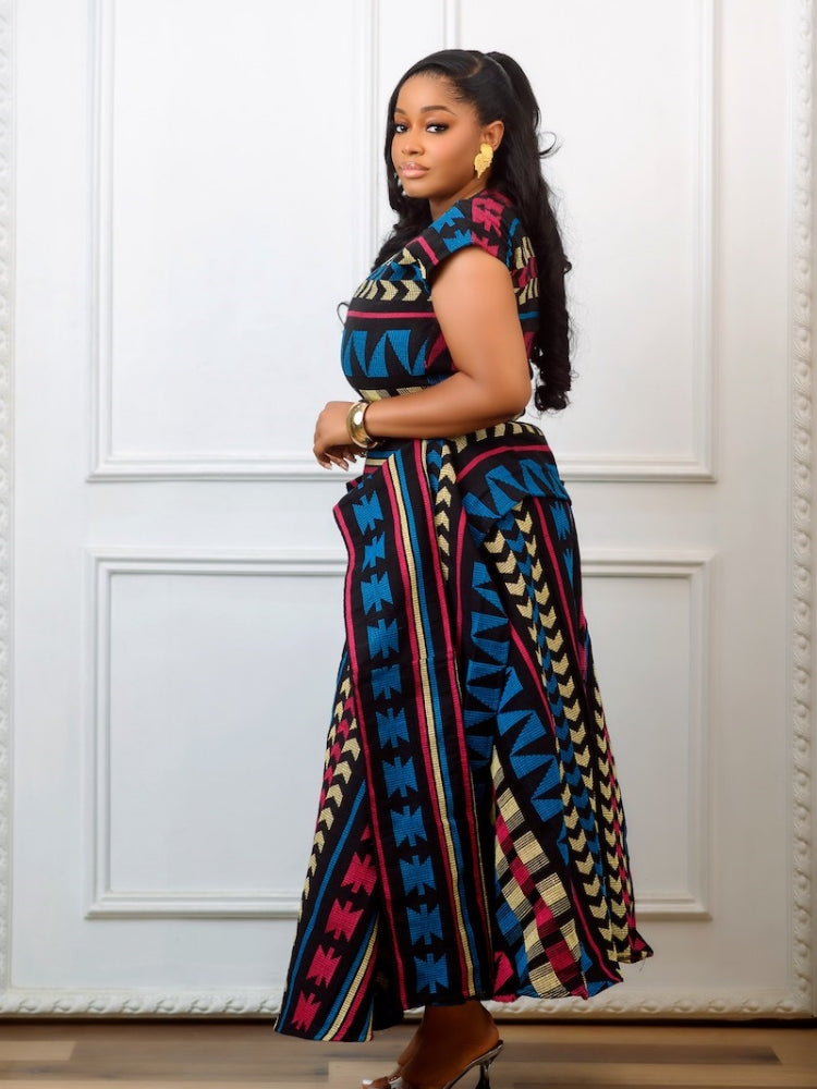 Mehrfarbiges afrikanisches Peplum-Maxikleid