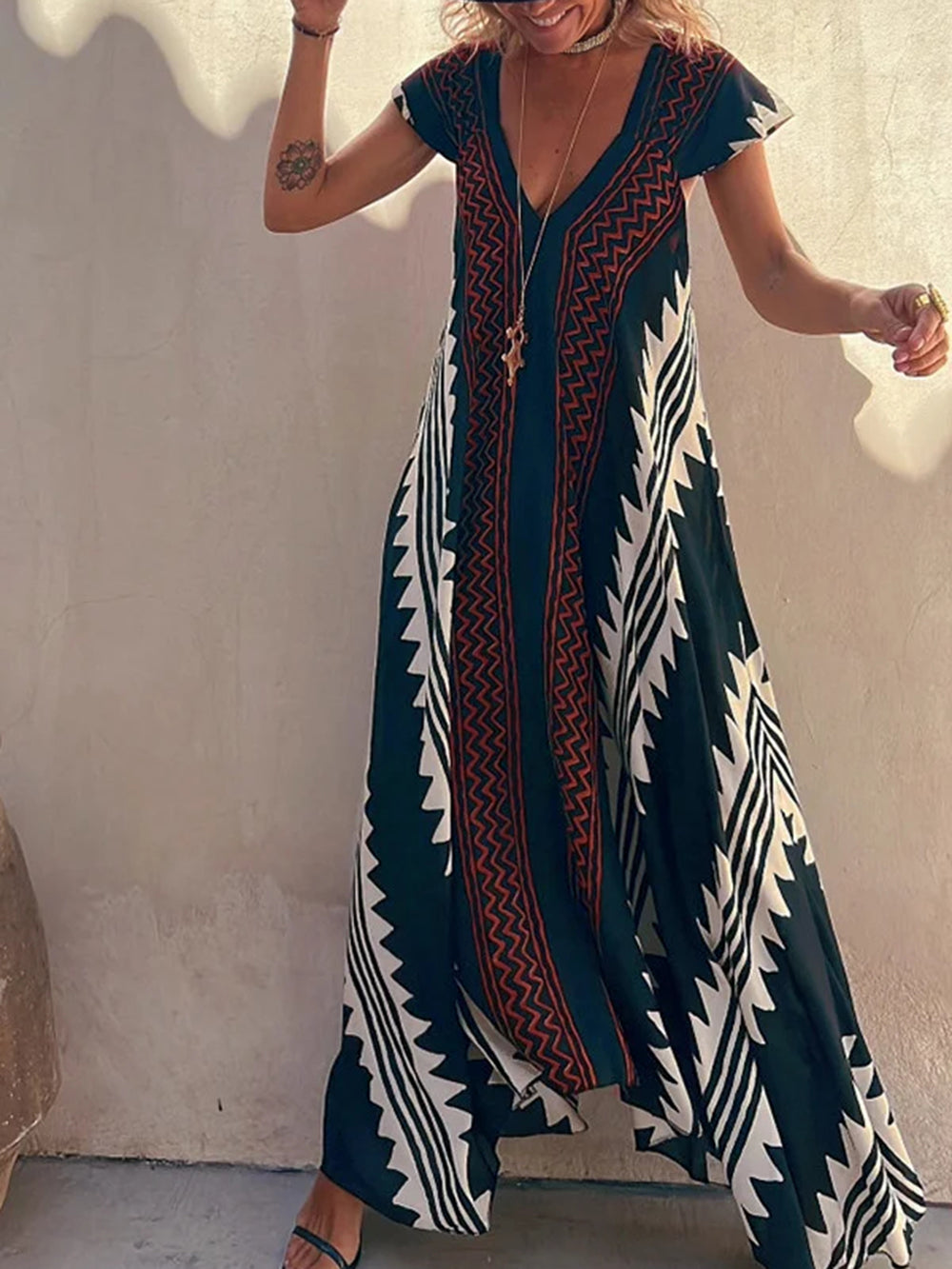 Shannon Maxikleid mit böhmischem Azteken-Print
