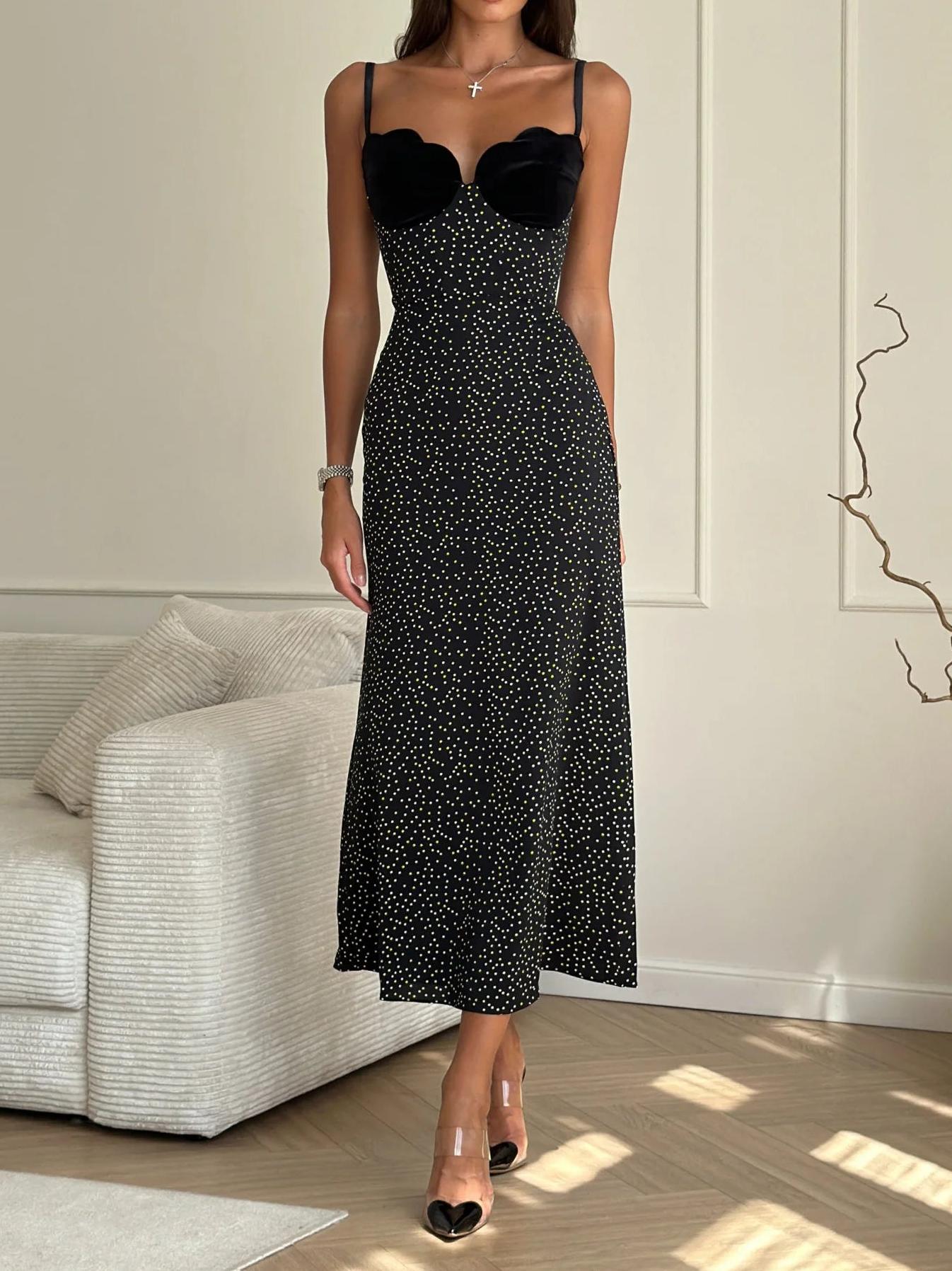 Midi-Kleid mit Samteinsatz