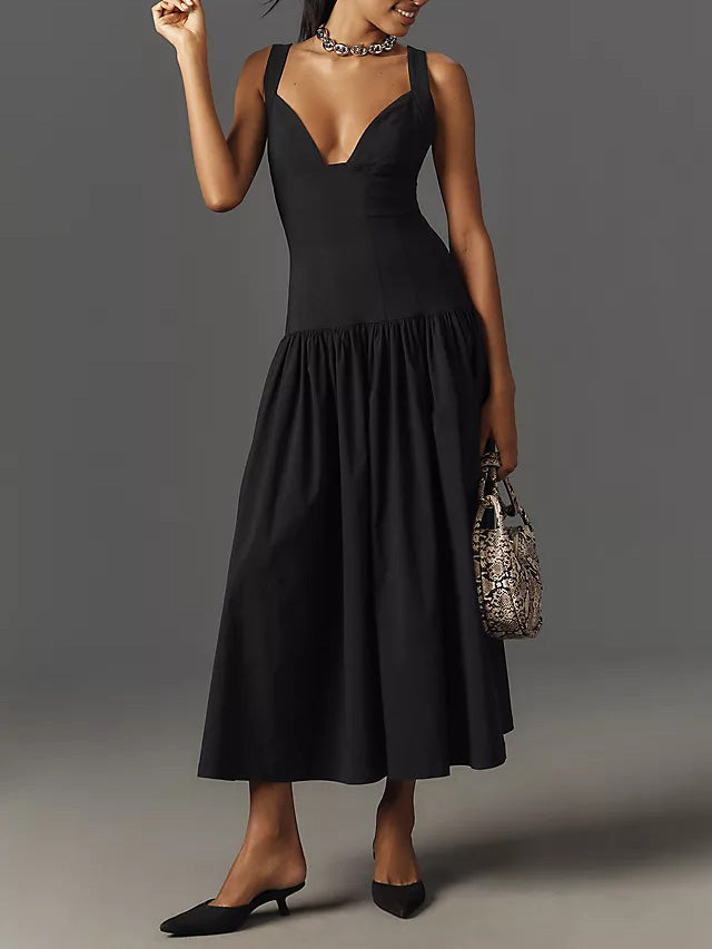 Ärmelloses Leinen-Midikleid mit tiefer Taille