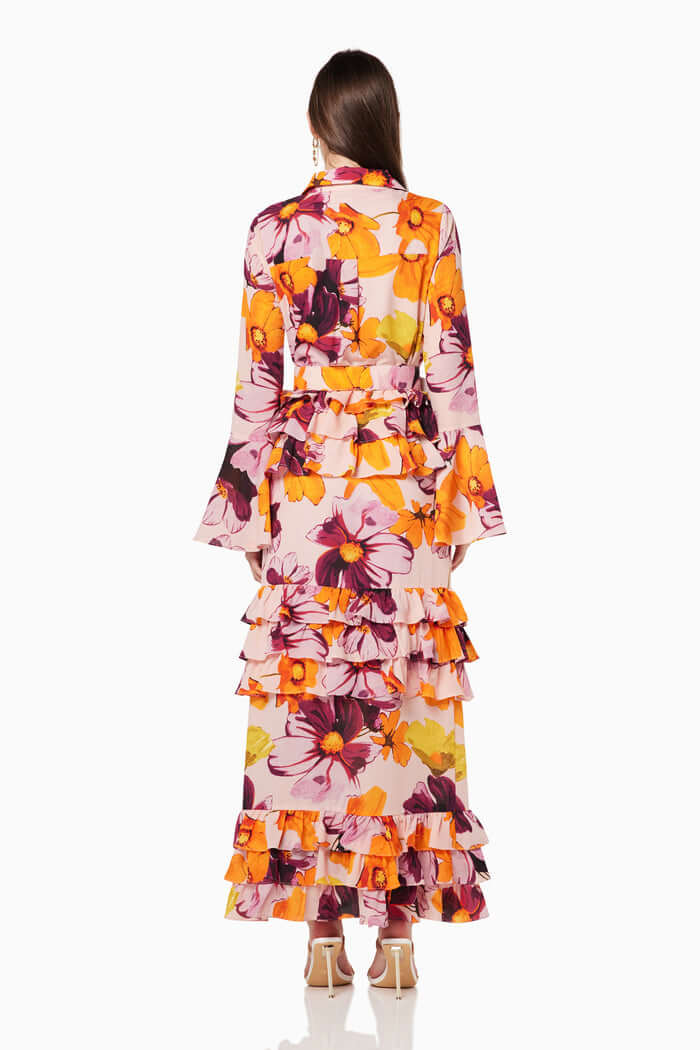 Hemd mit Blumenmuster, gerafftes Maxikleid
