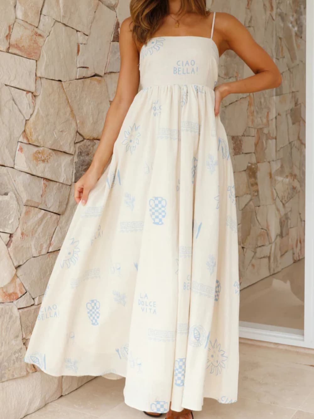 Chill Vibes rückenfreies Spaghetti-Träger Maxikleid