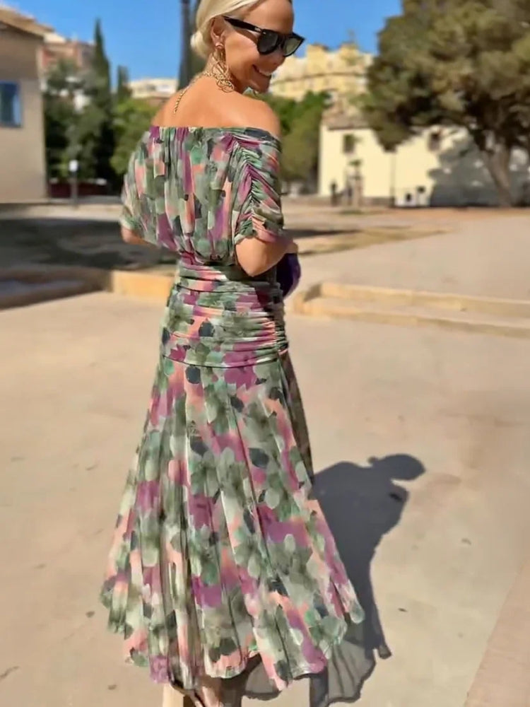 Elegantes V-Ausschnitt Maxi-Partykleid mit fantasievollem Blumendruck