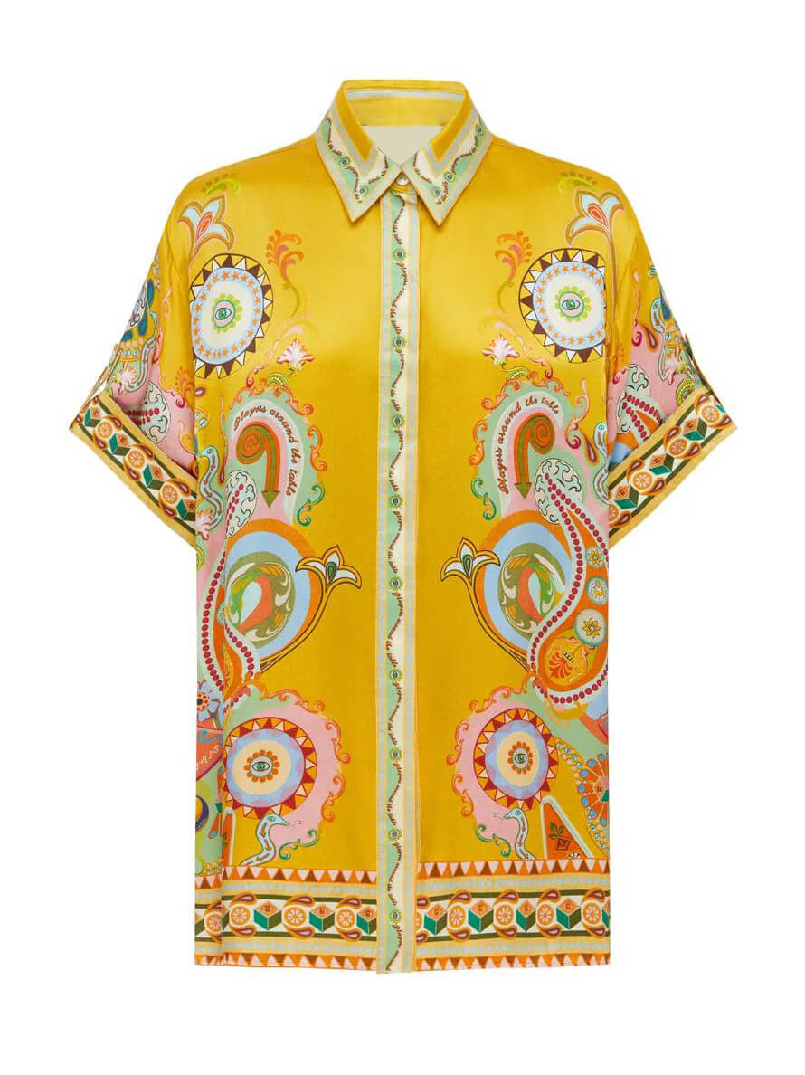 Edles Satin-Set mit einzigartigem Kaschmirmuster und Oversized-Knöpfen (Zweiteiler)