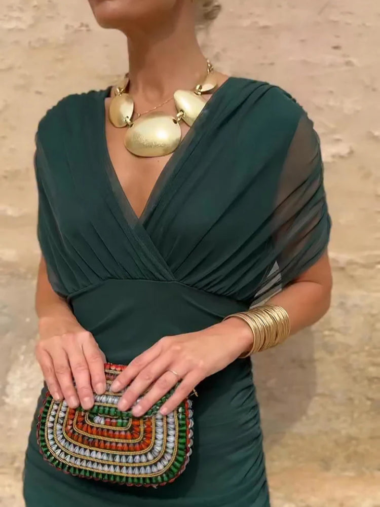 Elegantes V-Ausschnitt Maxi-Partykleid mit fantasievollem Blumendruck