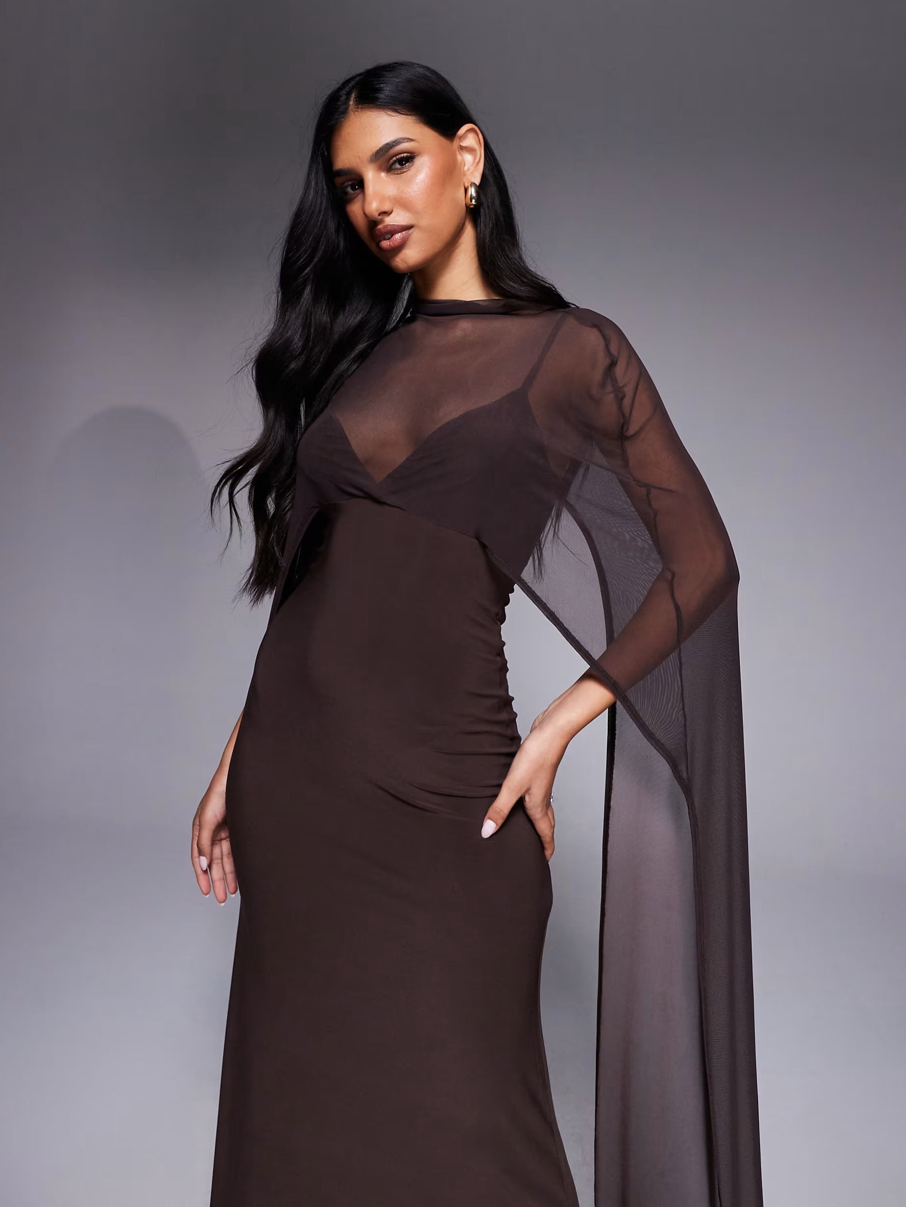 Exaggerated Cape Maxi Dress