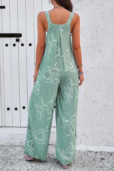 Bedruckter Overall mit weiten Trägern und Taschen