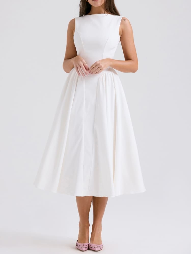 Weißes Twill-Midikleid mit Trägern