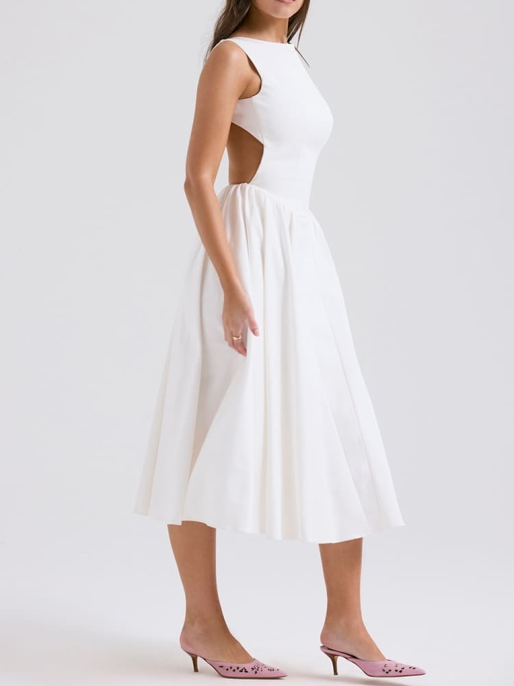 Weißes Twill-Midikleid mit Trägern
