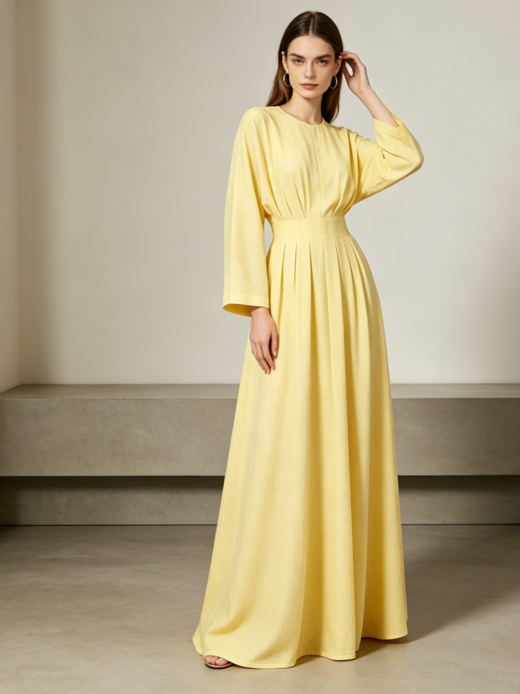 Linen Batwing Maxi Dress With Belt