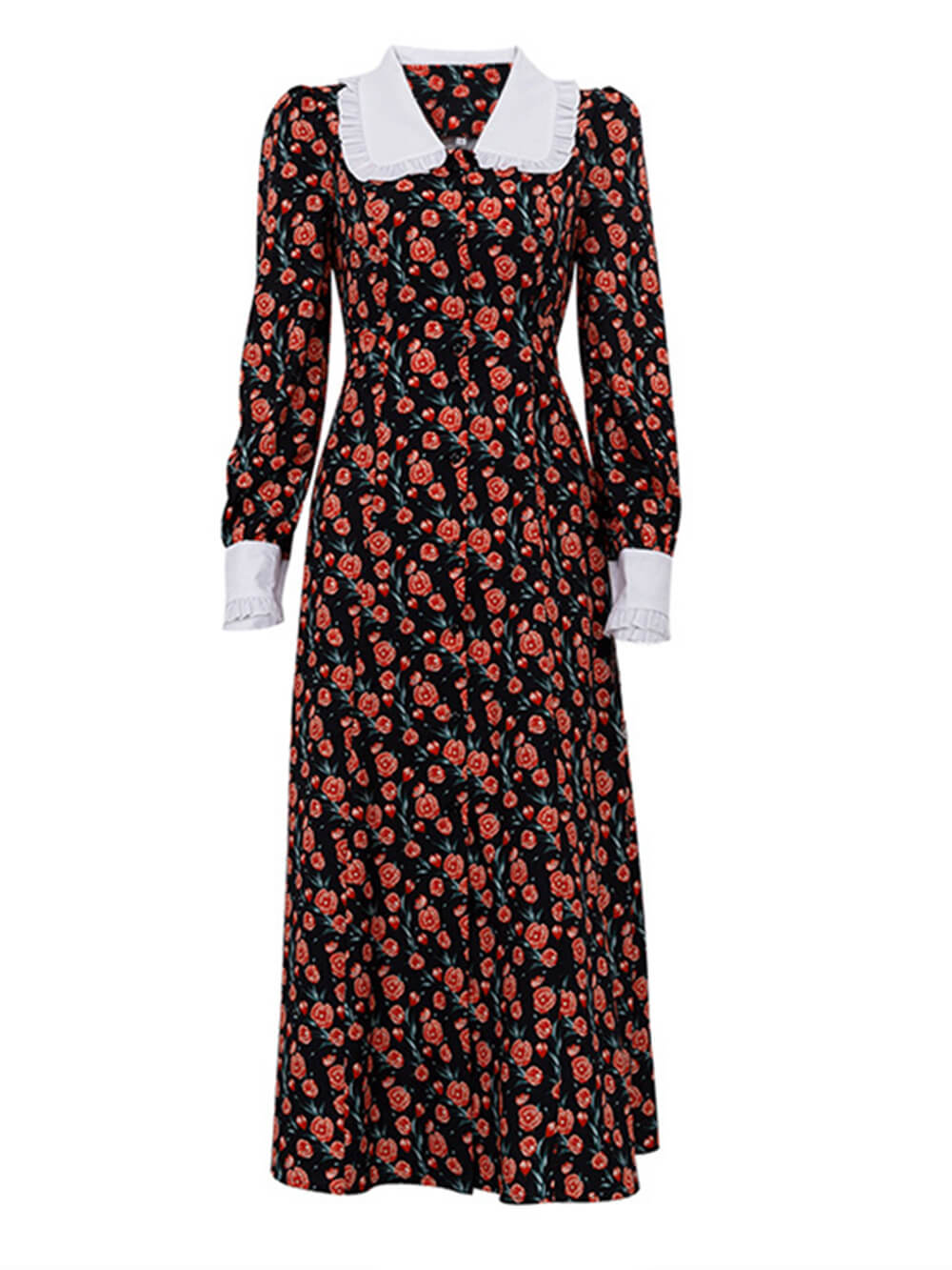 Bedrucktes Midi-Kleid mit Bubikragen
