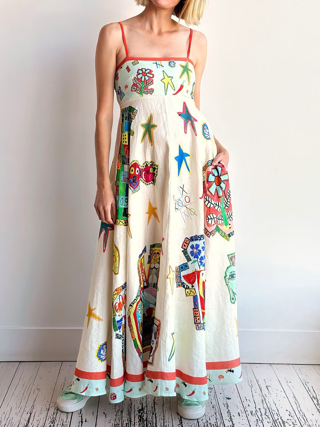 Einzigartiges Graffiti-Print Träger Langes Swing-Maxikleid