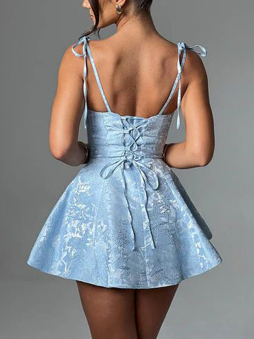 Jacquard-Struktur-Träger-A-Linien-Minikleid mit schlankmachender Wirkung
