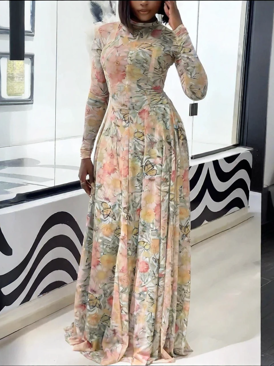 Verve Floral-Schmetterlingsblüten Maxikleid