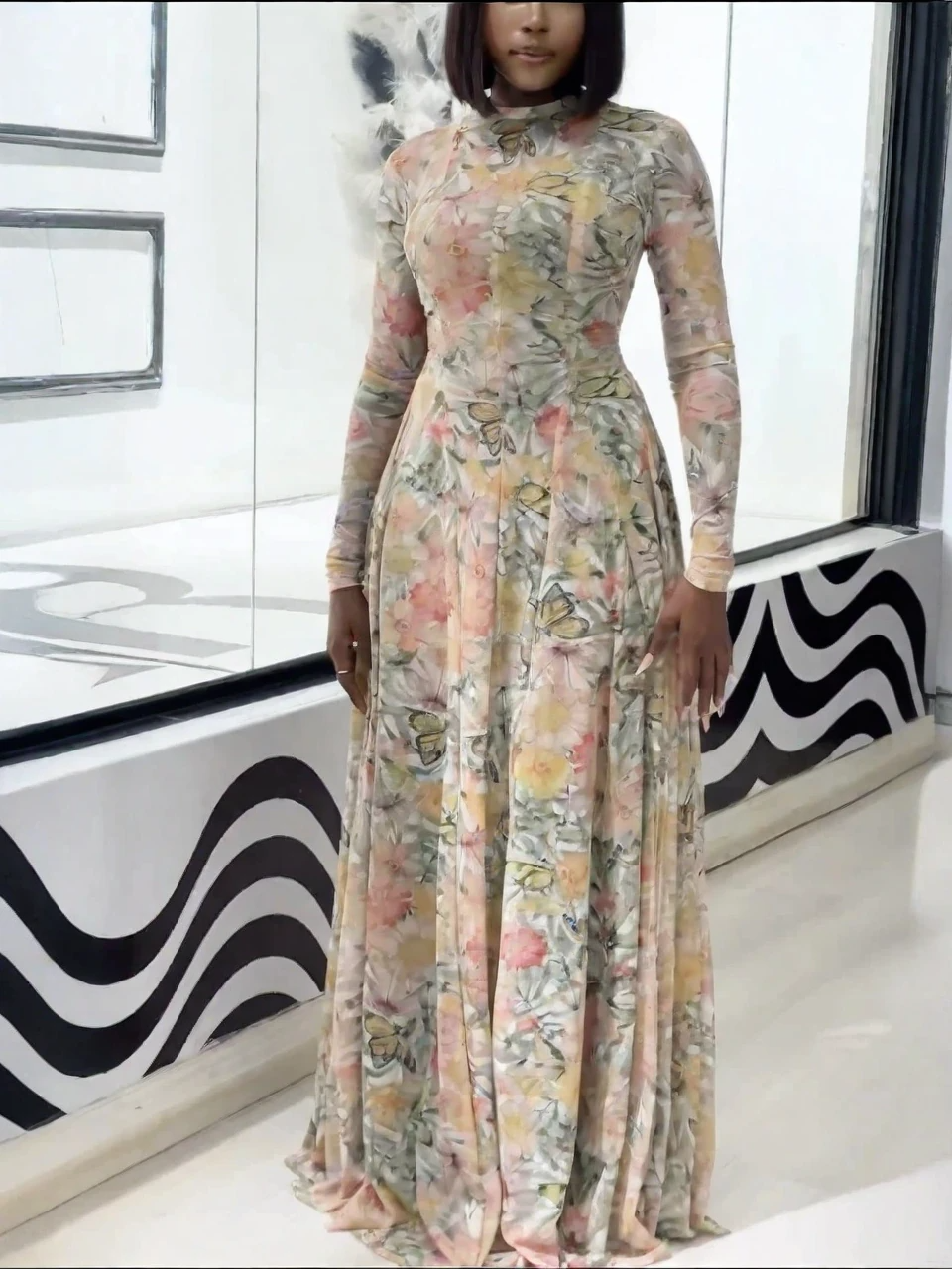 Verve Floral-Schmetterlingsblüten Maxikleid