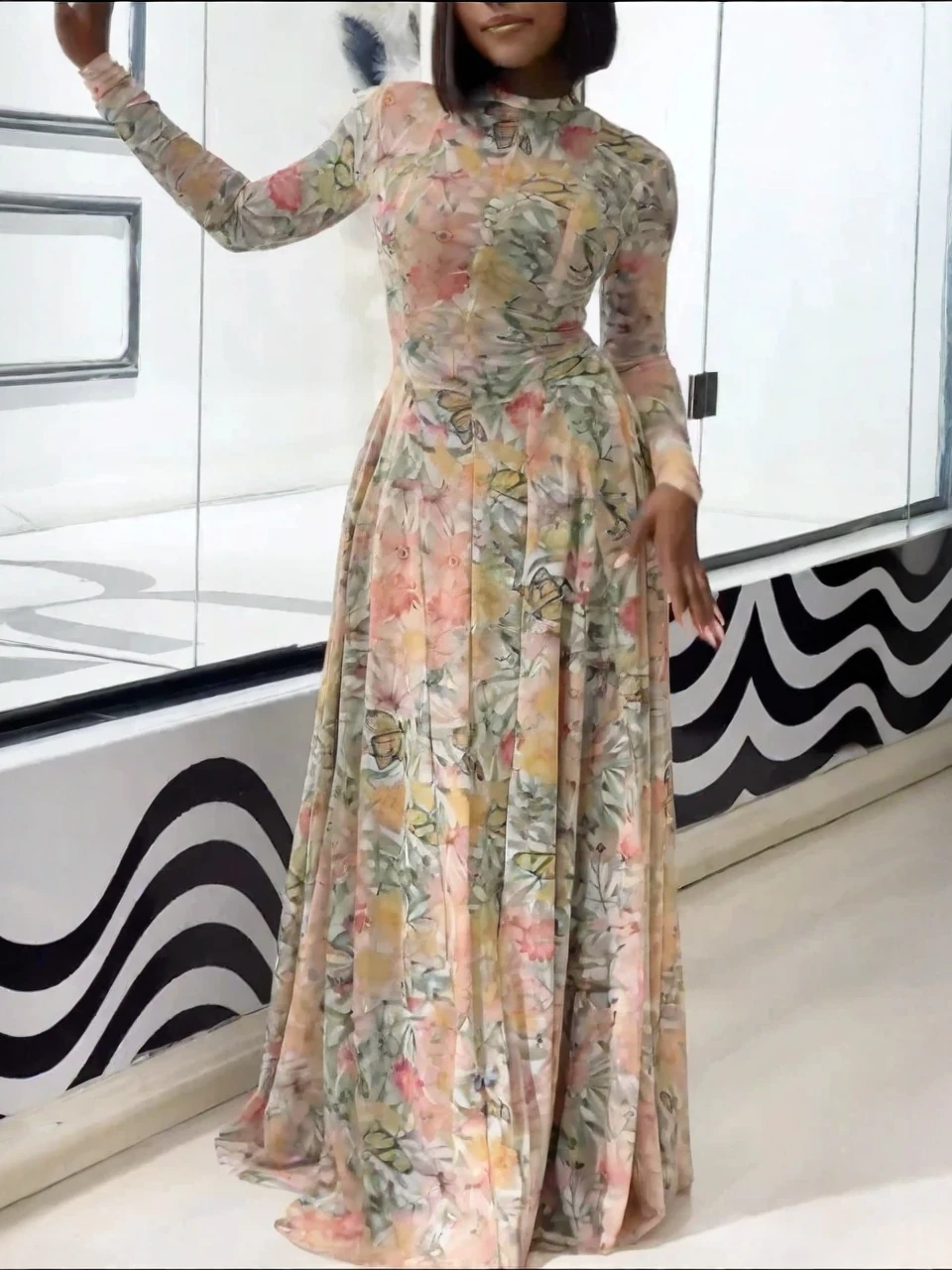 Verve Floral-Schmetterlingsblüten Maxikleid