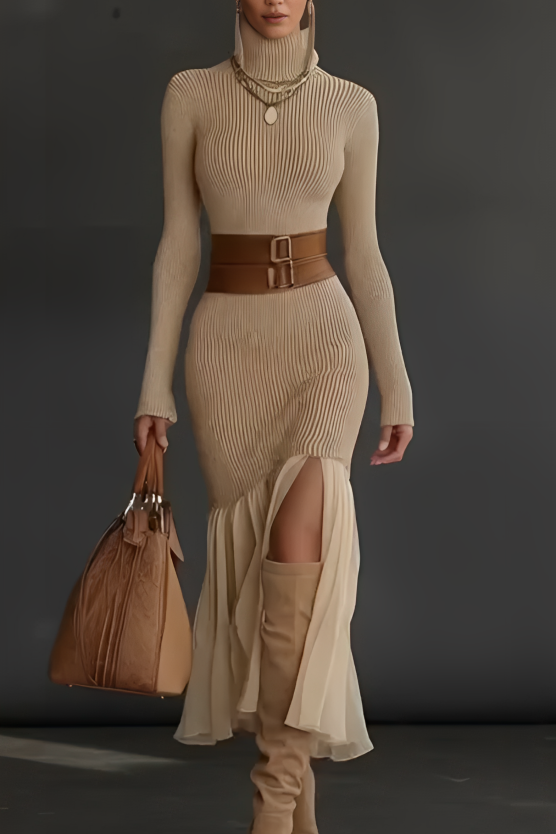 Elegantes Rollkragen-Strickkleid