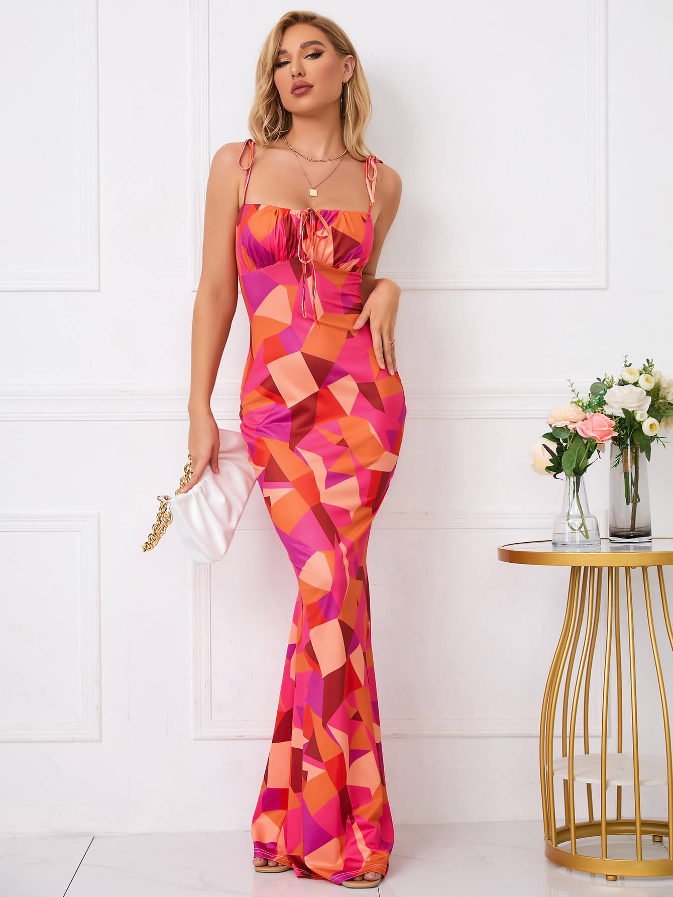 Trägerloses Meerjungfrauen-Abendkleid mit Blumenmuster