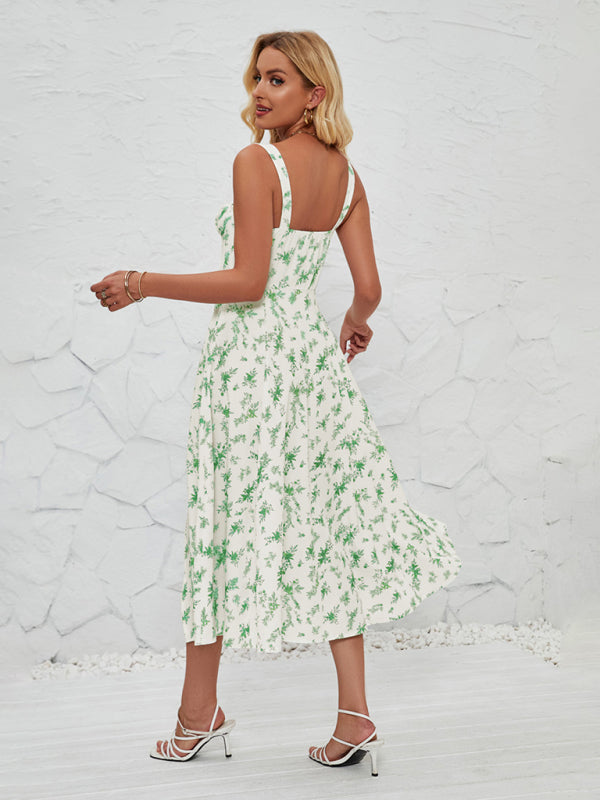 Damen ärmelloses Sommer-Midikleid mit Blumenmuster und Beinschlitz