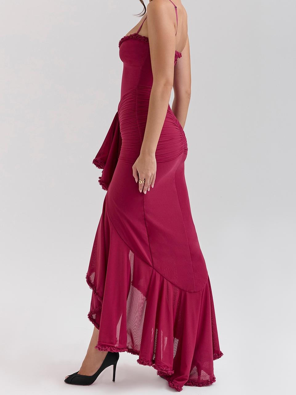 Ärmelloses Camisole-Kleid mit Rüschen und asymmetrischem Saum