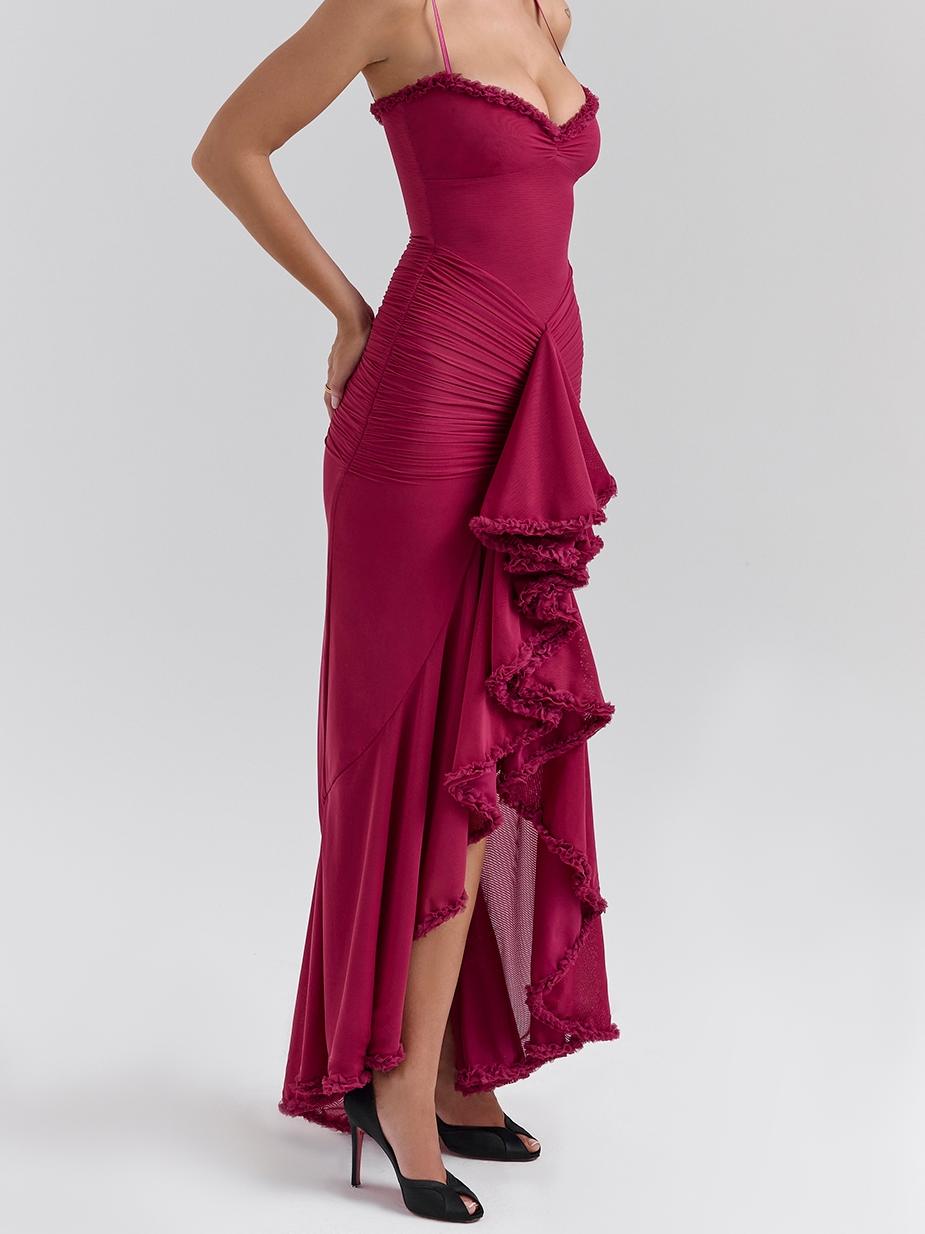 Ärmelloses Camisole-Kleid mit Rüschen und asymmetrischem Saum