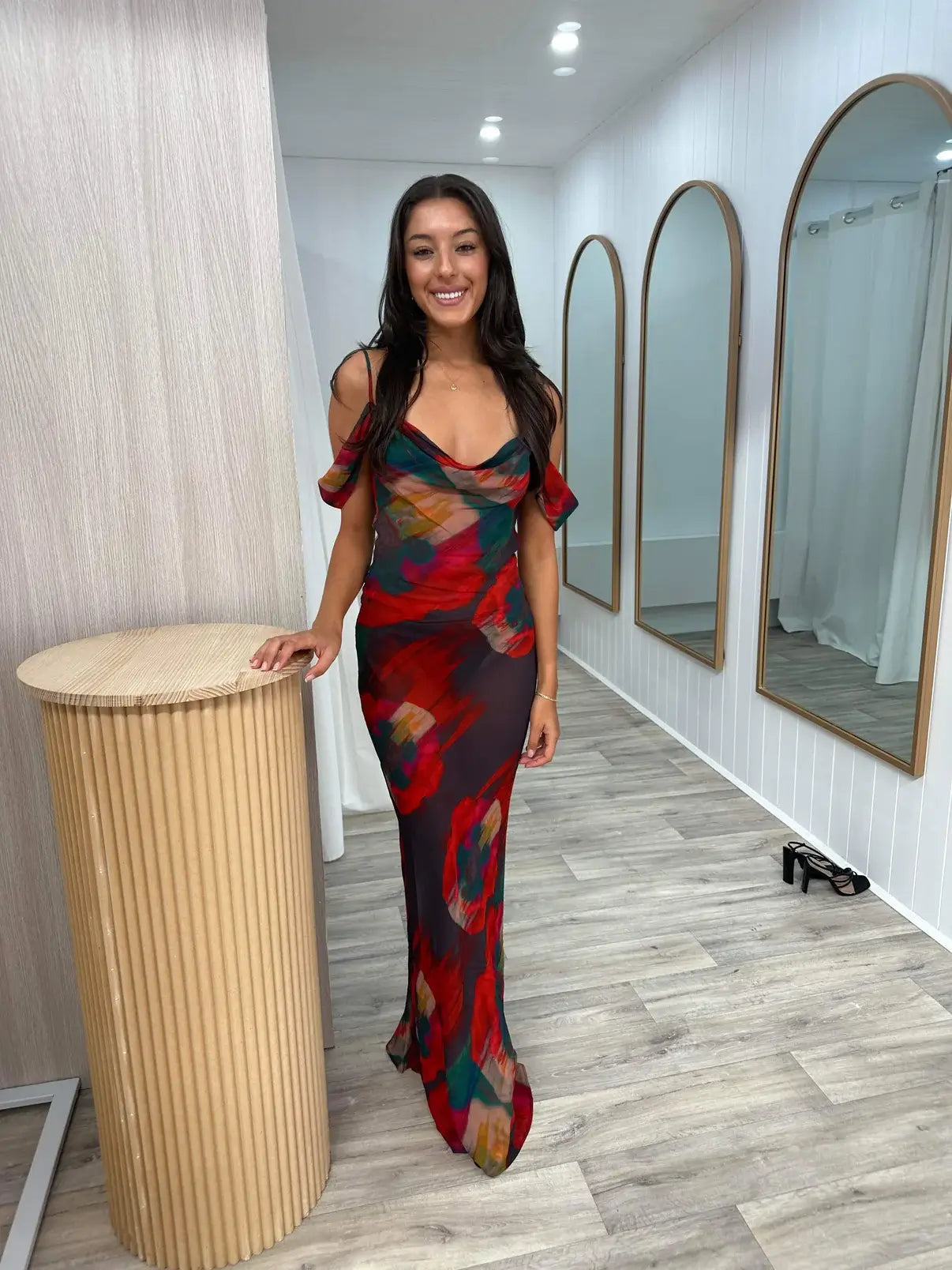 Damen Maxikleid in Rot und Schwarz