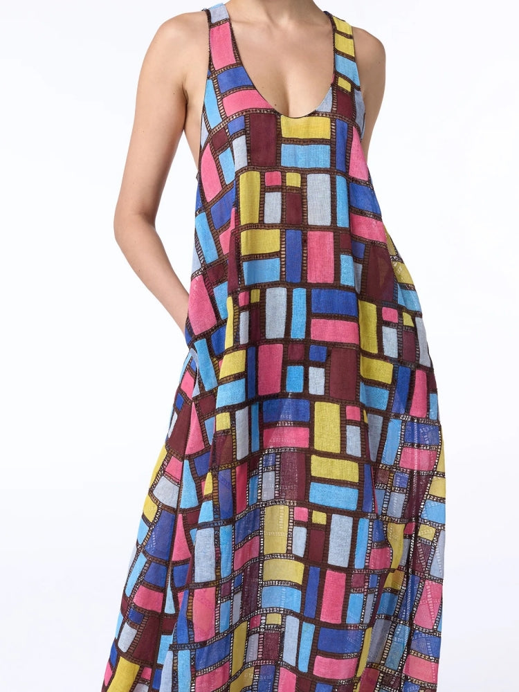 Besticktes Maxikleid im Patchwork-Stil