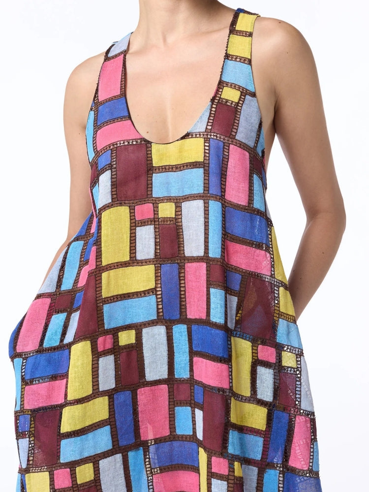 Besticktes Maxikleid im Patchwork-Stil