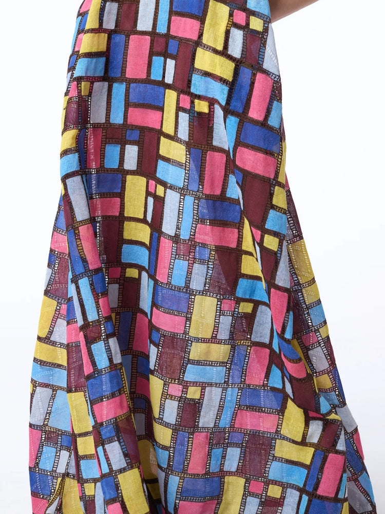 Besticktes Maxikleid im Patchwork-Stil
