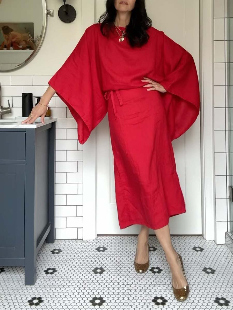 Kimono-Kleid „Crimson Linen Breeze“