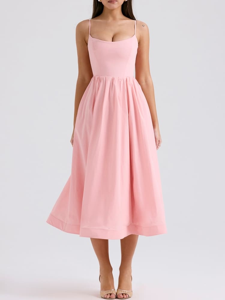 Rosenrotes Baumwoll-Korsett-Sommerkleid