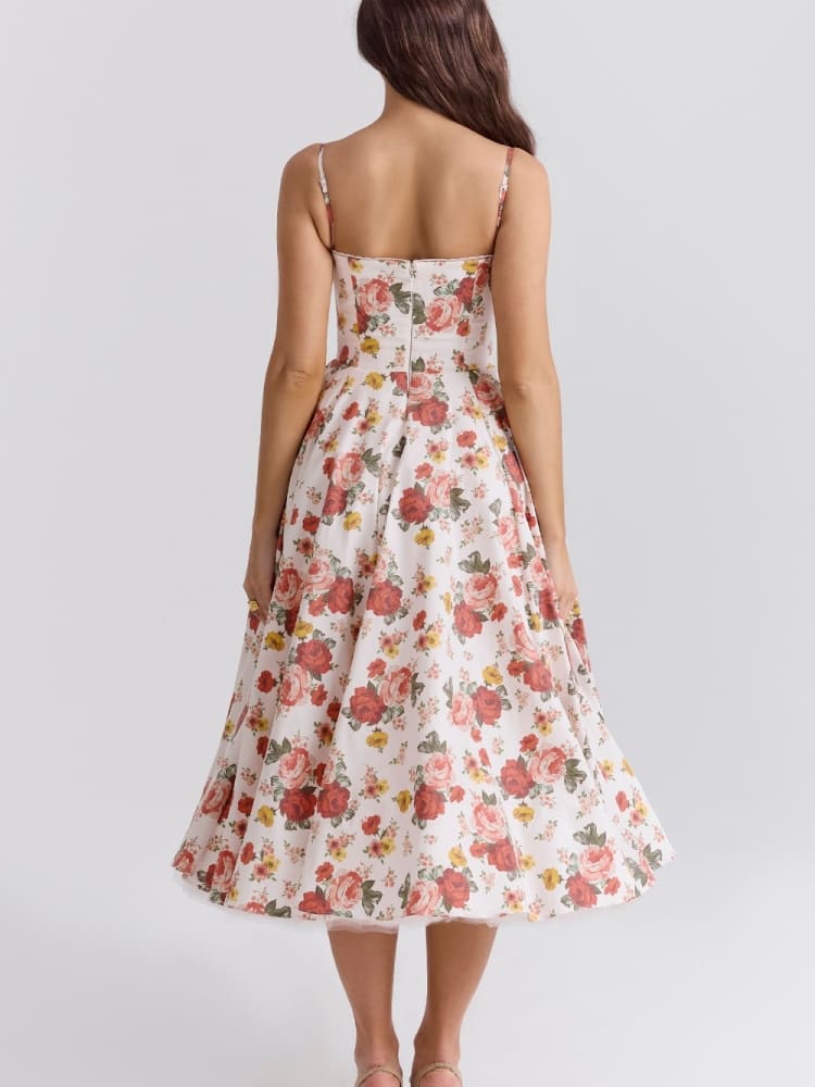 Italienisches Rosenmuster Tüll Midikleid