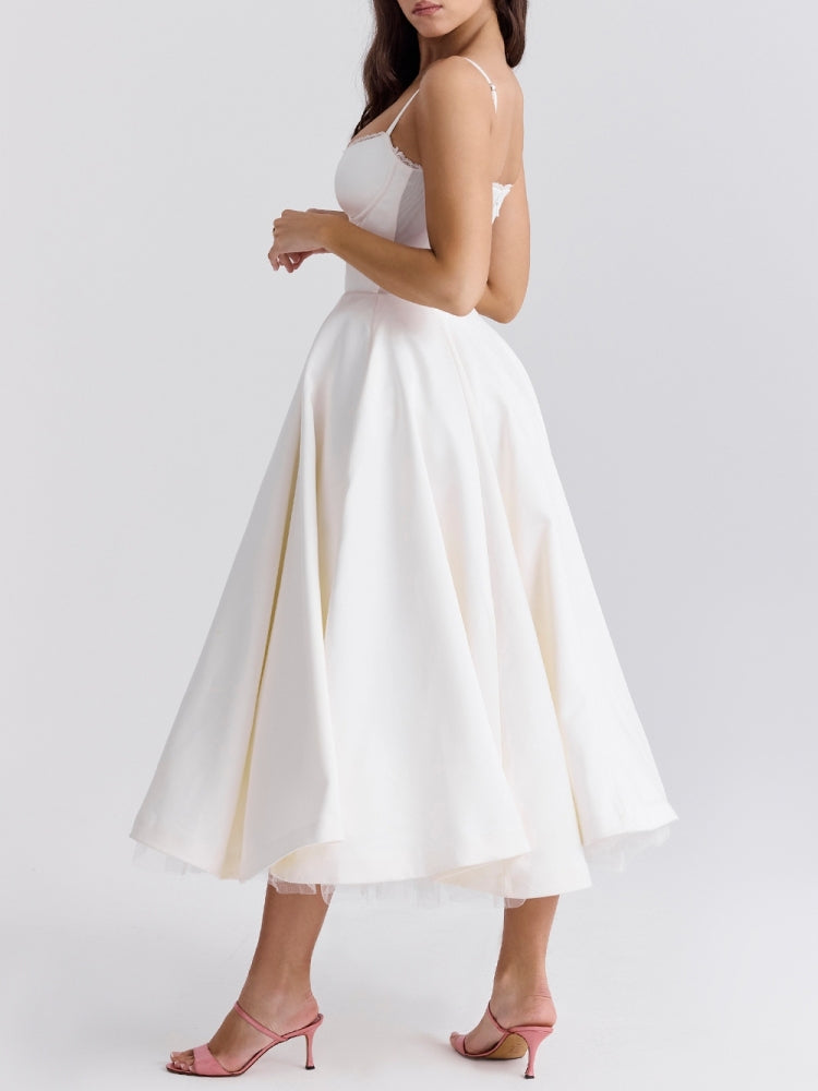 Weißes Tüll-Midi-Kleid