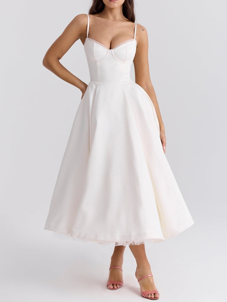 Weißes Tüll-Midi-Kleid
