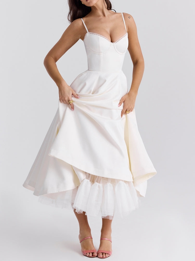 Weißes Tüll-Midi-Kleid