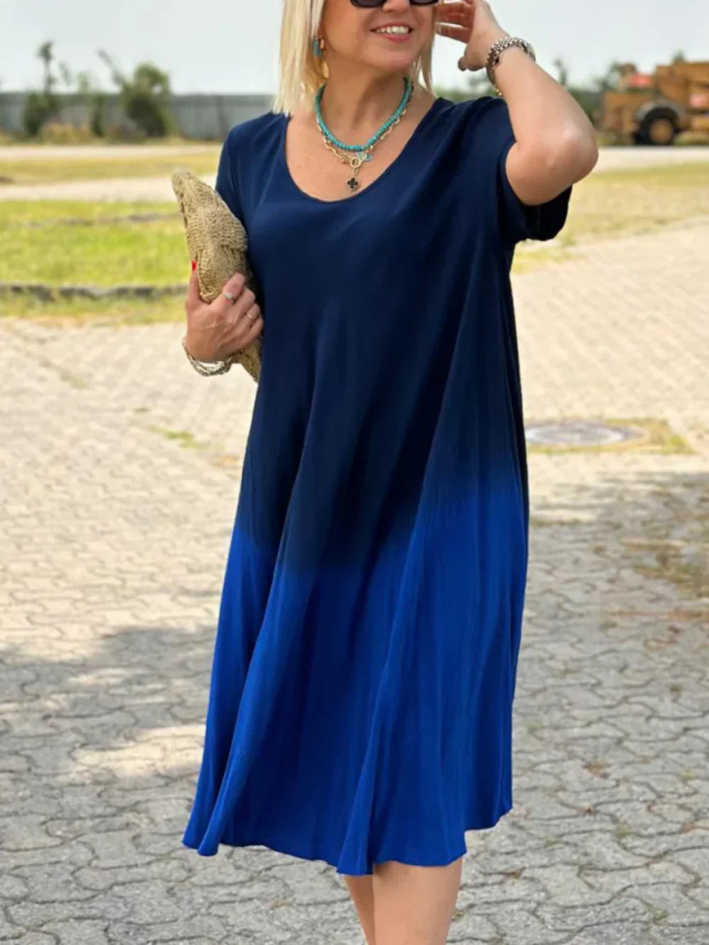 Batik-Farbverlauf-Kleid mit ausgestelltem Rock