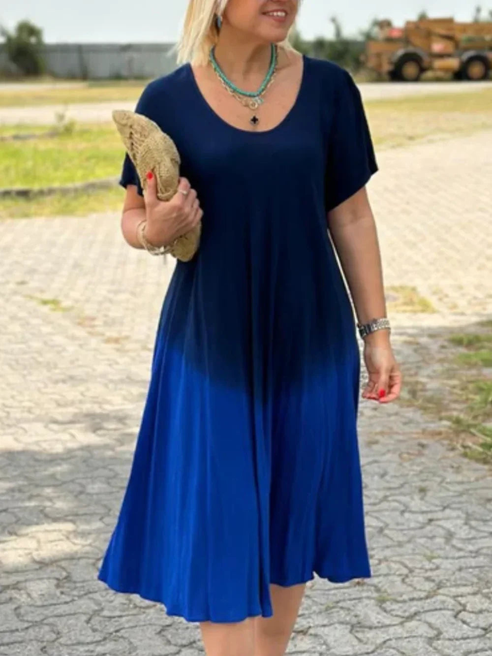 Batik-Farbverlauf-Kleid mit ausgestelltem Rock