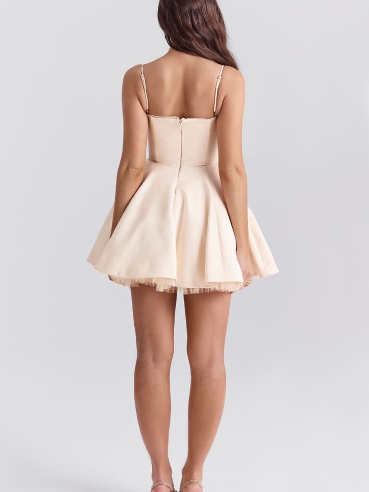 Vintage cremefarbenes Tüll-Minikleid