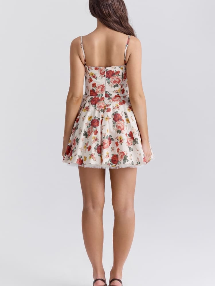 Italienisches Rosenmuster Tüll Minikleid