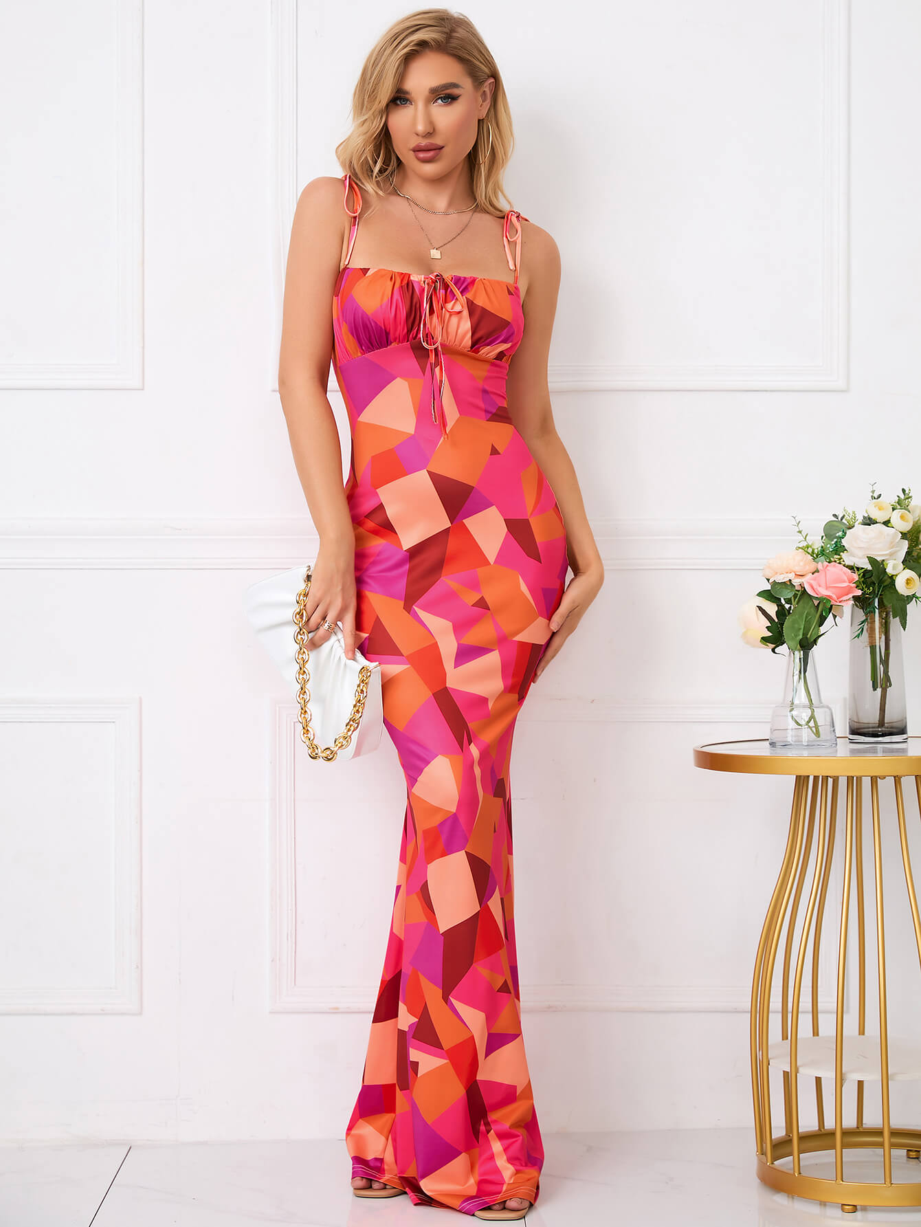 Trägerloses Meerjungfrauen-Abendkleid mit Blumenmuster