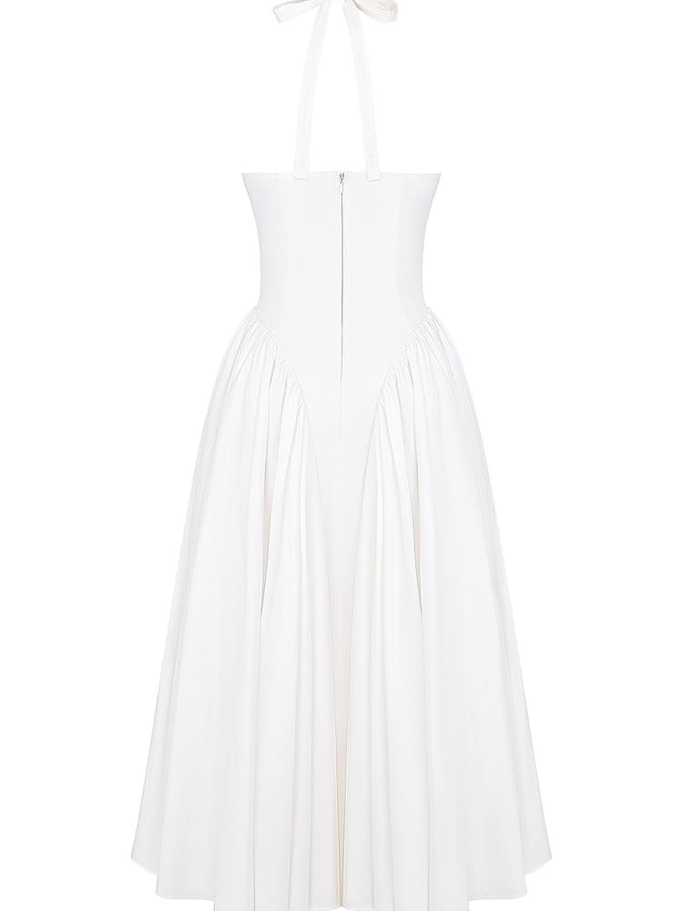 Weißes Neckholder-Midikleid aus Baumwolle