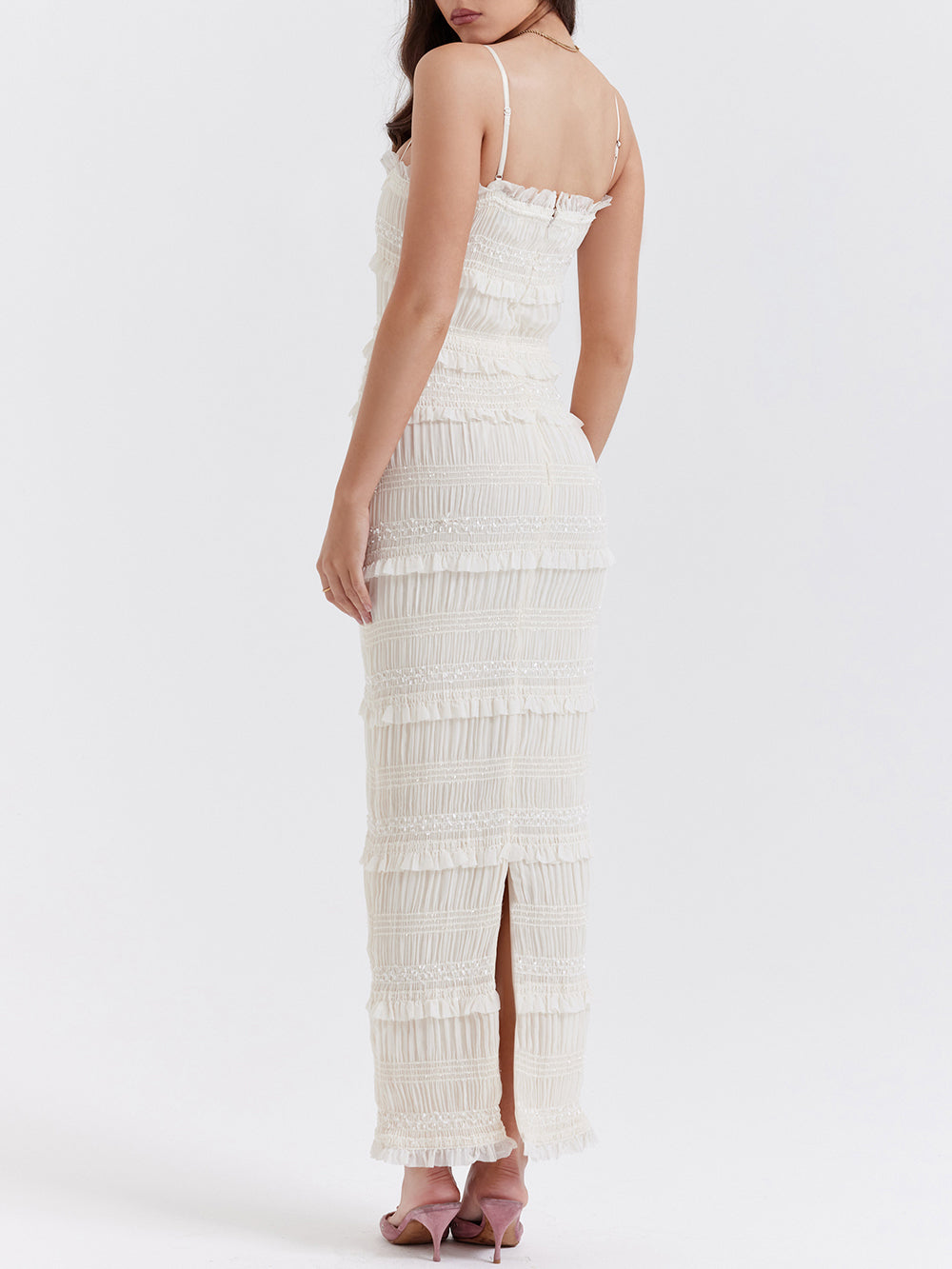 Maxikleid mit Reißverschluss und Rüschen