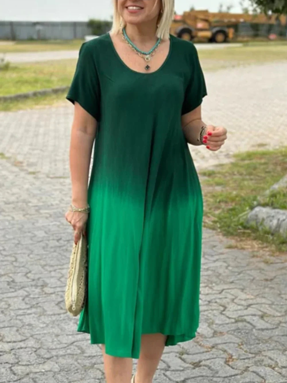 Batik-Farbverlauf-Kleid mit ausgestelltem Rock