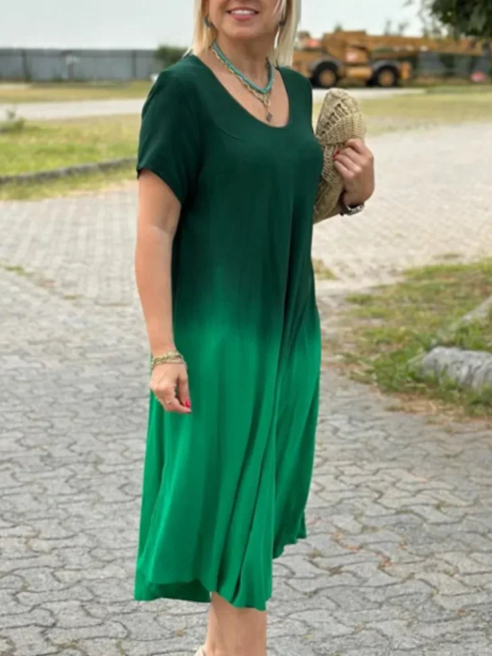 Batik-Farbverlauf-Kleid mit ausgestelltem Rock